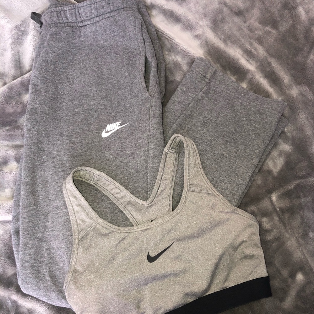 Grey Nike Sweatpants and Sports Bra